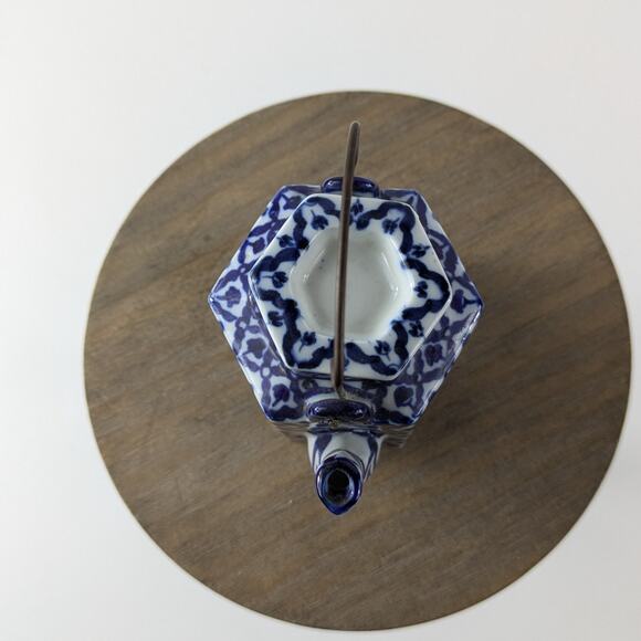 Miniature Chinese Tea Pot Vintage Soy Sauce Vinegar Container Chinoiserie Cobalt - Picture 5 of 10